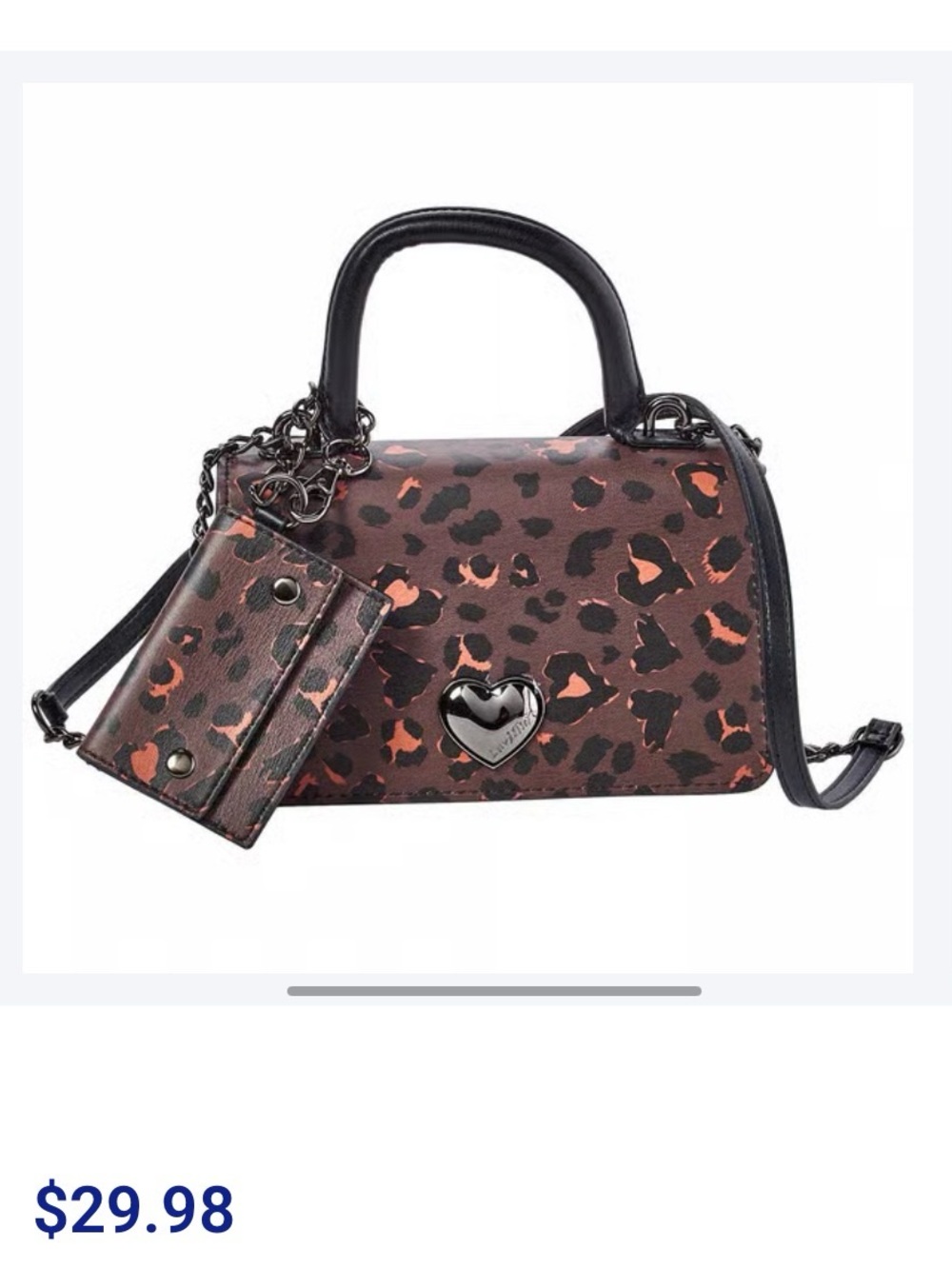 Luv Betsey Betsey Johnson Brown/Black Leopard Print Top-Handle Satchel Handbag - Picture 2 of 5